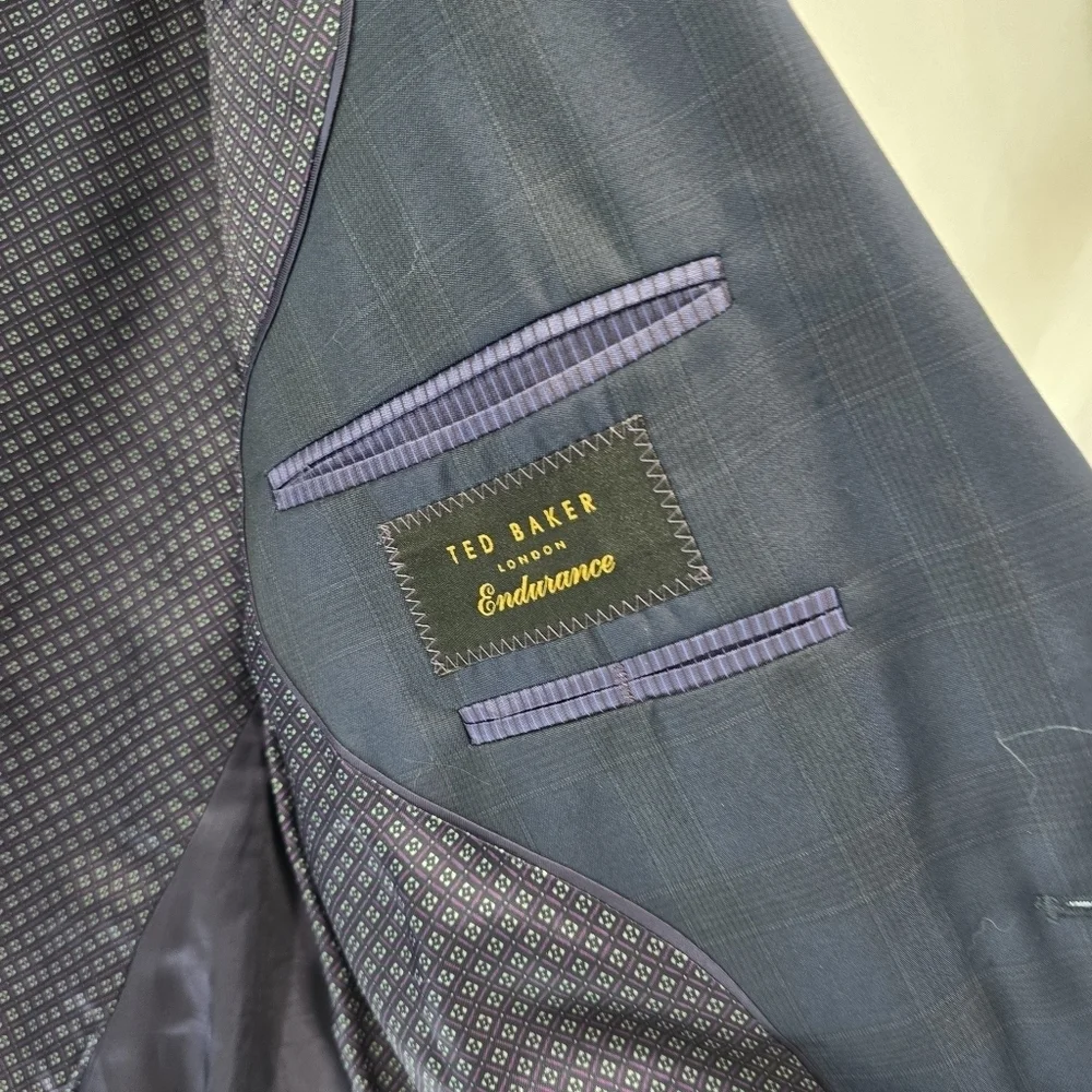 Ted Baker Blazer Mens 42 R Navy Plaid Wool Sport Coat Suit Jacket Jay Windowpane